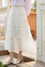 Vintage White Lace Trim Tiered Midi Skirt - Masion Chérie