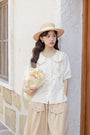 Charming Floral Embroidered Ruffle Collar Button-Down Blouse - Masion Chérie