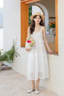 Charming White Lace Tiered Midi Dress - Masion Chérie