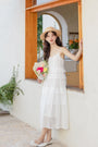 Charming White Lace Tiered Midi Dress - Masion Chérie