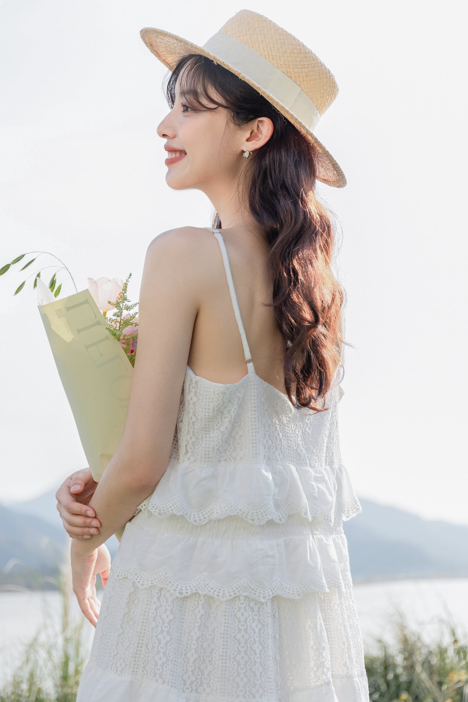 Charming White Lace Tiered Midi Dress - Masion Chérie