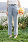 Light Blue High-Waisted Embroidered Hem Jeans - Masion Chérie