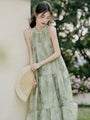 Enchanting Green Floral Halter Neck Tiered Maxi Dress - Masion Chérie