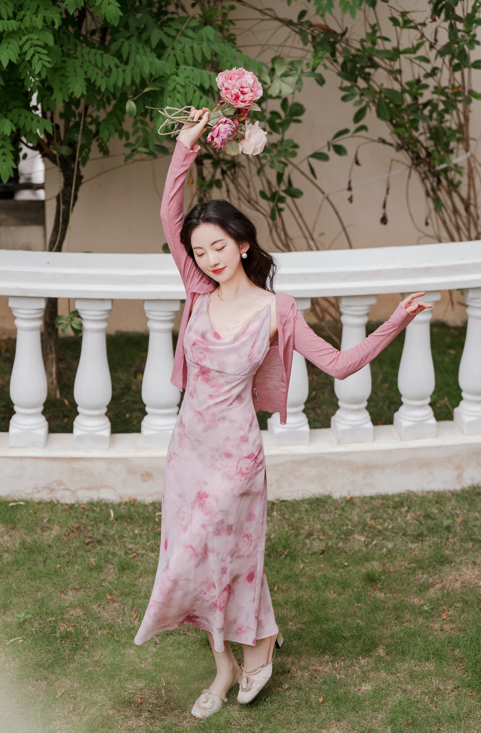 Elegant Pink Floral Mesh Maxi Dress - Masion Chérie