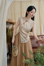 Cheongsam Velvet Top High-Waisted Flared Skirt Two-Piece Set - Masion Chérie