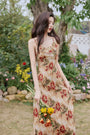 Ruffled Collar Floral Strap Maxi Dress - Masion Chérie