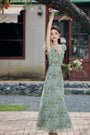 Elegant Floral Print Ruffle Sleeve Maxi Dress - Masion Chérie