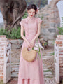 Vintage Pink Modified Cheongsam Dress Two-Piece Set - Masion Chérie