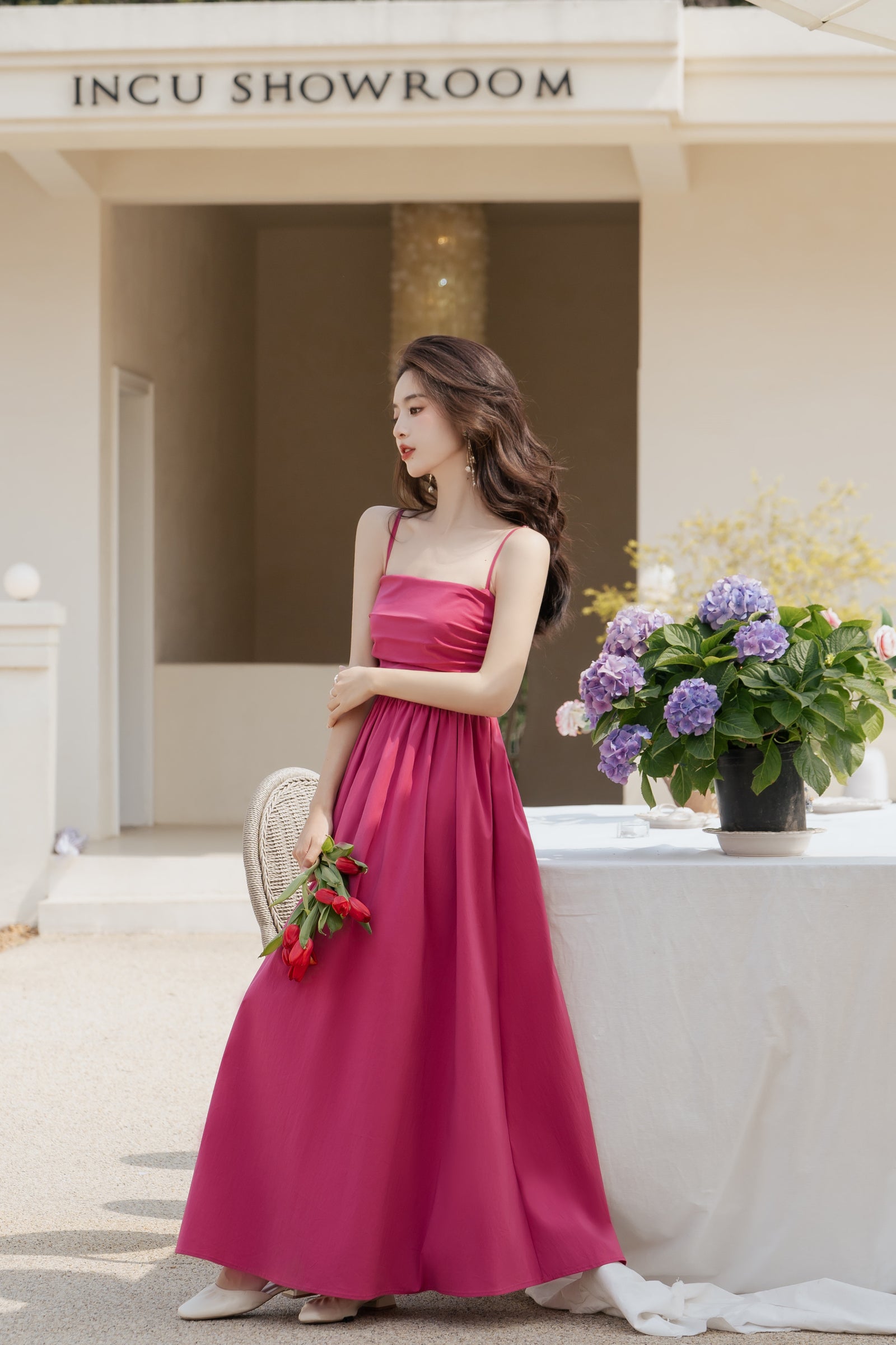 Chic Raspberry Full Swing Spaghetti Strap Maxi Dress - Masion Chérie