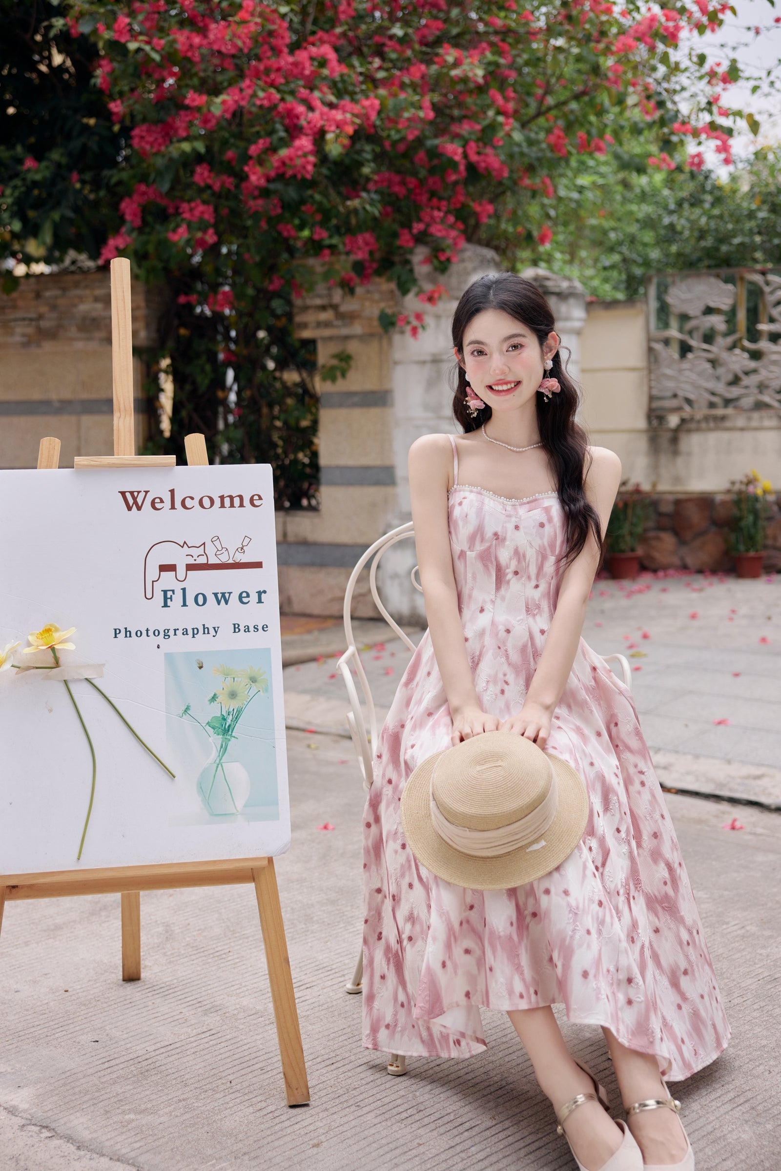 Blush Pink Floral Midi Dress - Masion Chérie