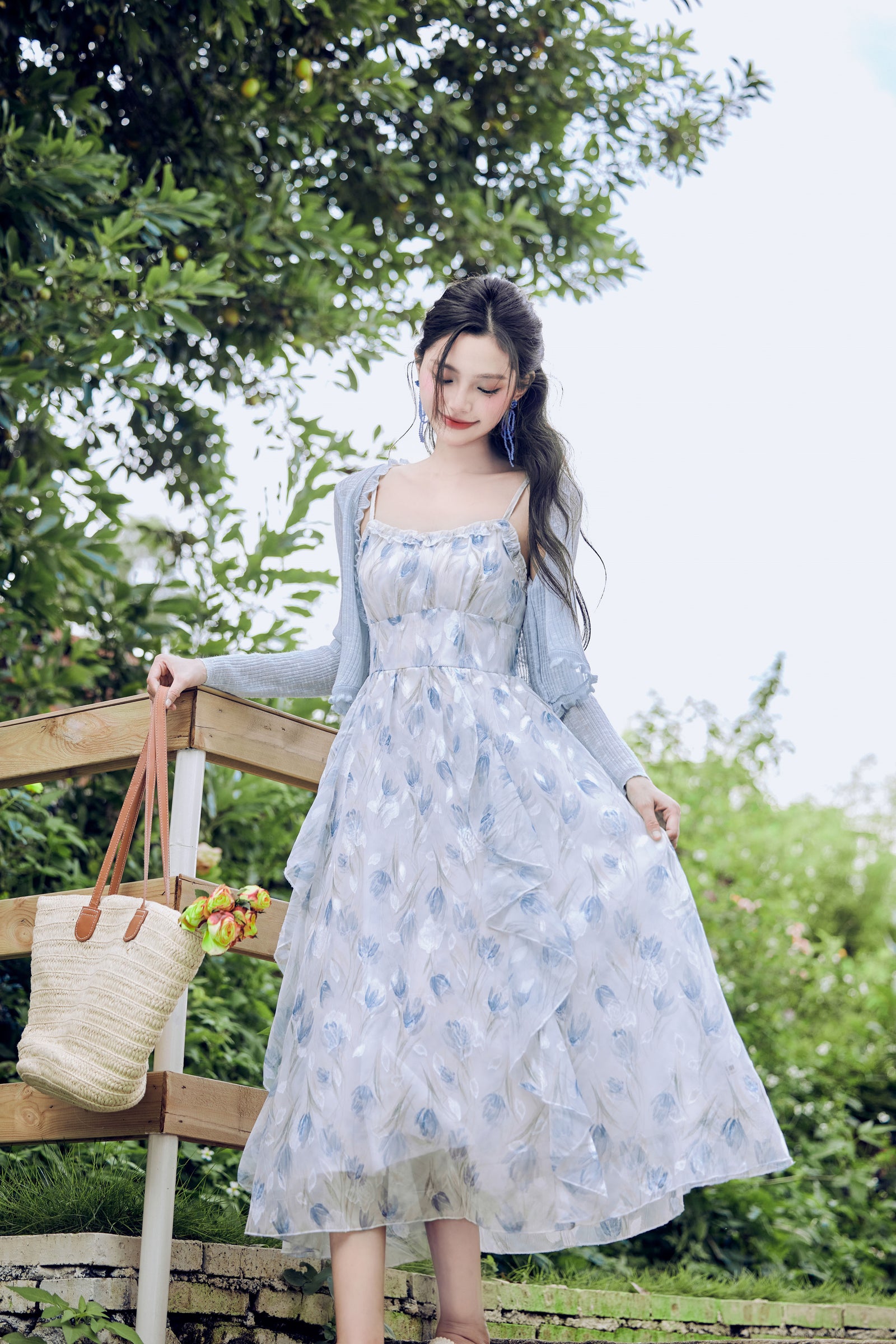 Blue Floral Chiffon Maxi Dress - Masion  Chérie