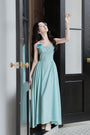 Elegant Aqua French Chic Maxi Dress with Floral Accent - Masion Chérie