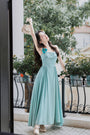 Elegant Aqua French Chic Maxi Dress with Floral Accent - Masion Chérie