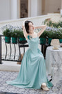 Elegant Aqua French Chic Maxi Dress with Floral Accent - Masion Chérie