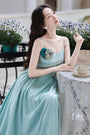 Elegant Aqua French Chic Maxi Dress with Floral Accent - Masion Chérie