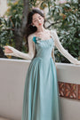 Elegant Aqua French Chic Maxi Dress with Floral Accent - Masion Chérie