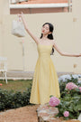 Sunny Yellow Spaghetti Strap Midi Dress - Masion Chérie