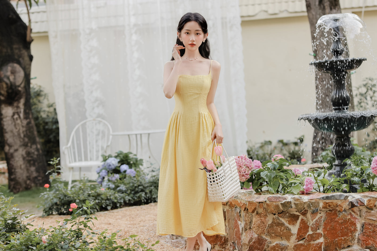 Sunny Yellow Spaghetti Strap Midi Dress - Masion Chérie 