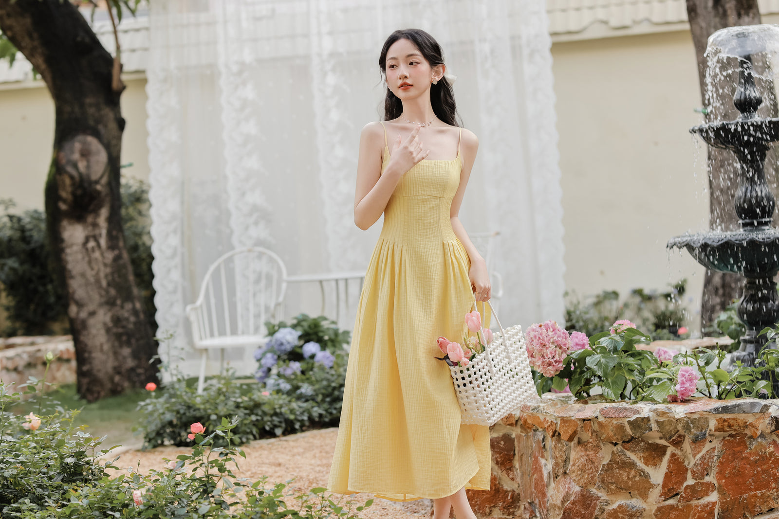 Sunny Yellow Spaghetti Strap Midi Dress - Masion Chérie 