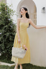 Sunny Yellow Spaghetti Strap Midi Dress - Masion Chérie 