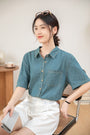 Casual Denim Button-Down Short Sleeve Shirt - Masion Chérie