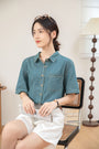 Casual Denim Button-Down Short Sleeve Shirt - Masion Chérie