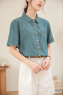 Casual Denim Button-Down Short Sleeve Shirt - Masion Chérie