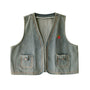 Vintage Blue Embroidered Denim Vest. - Masion Chérie