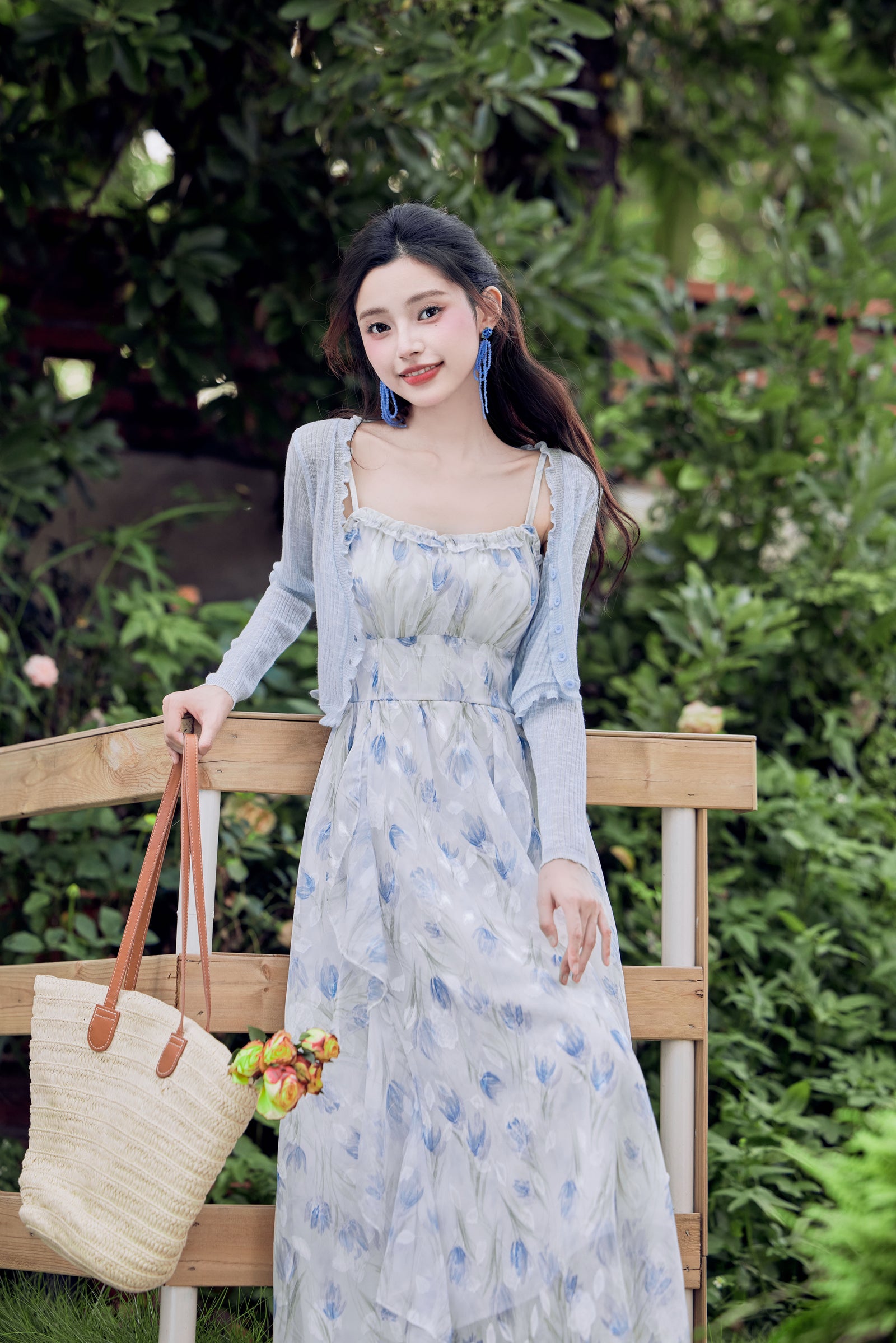 Blue Floral Chiffon Maxi Dress - Masion  Chérie