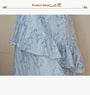 Elegant Blue Floral Lace Tiered Midi Dress with Mohair Knit Cardigan - Masion Chérie