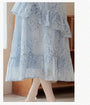 Elegant Blue Floral Lace Tiered Midi Dress with Mohair Knit Cardigan - Masion Chérie