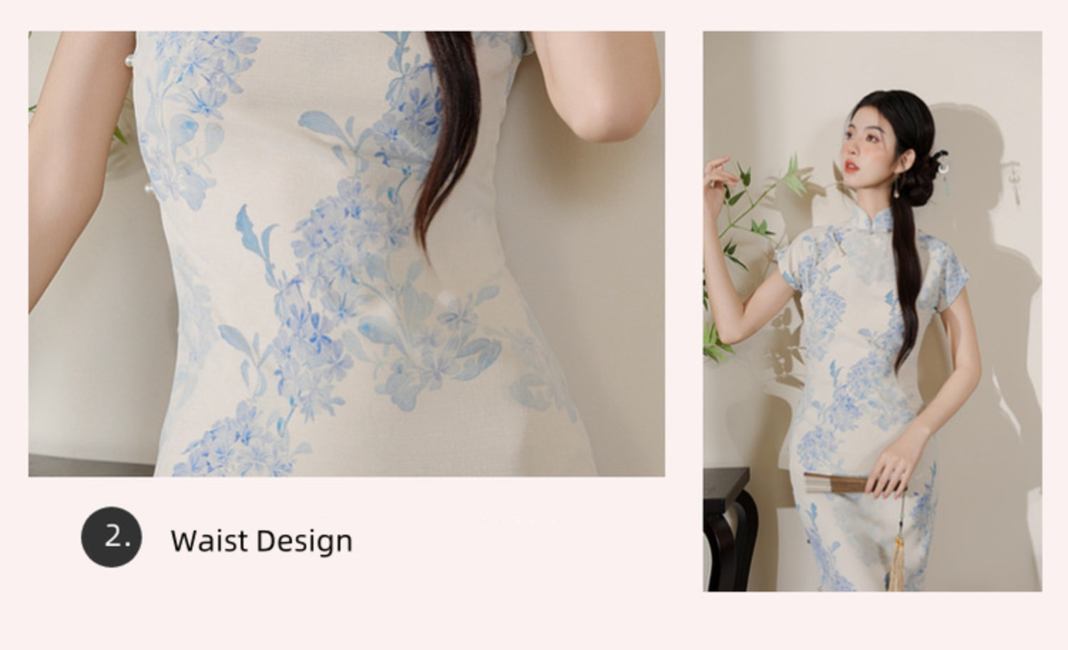 Vintage Floral Embroidered Light Blue Cheongsam Dress