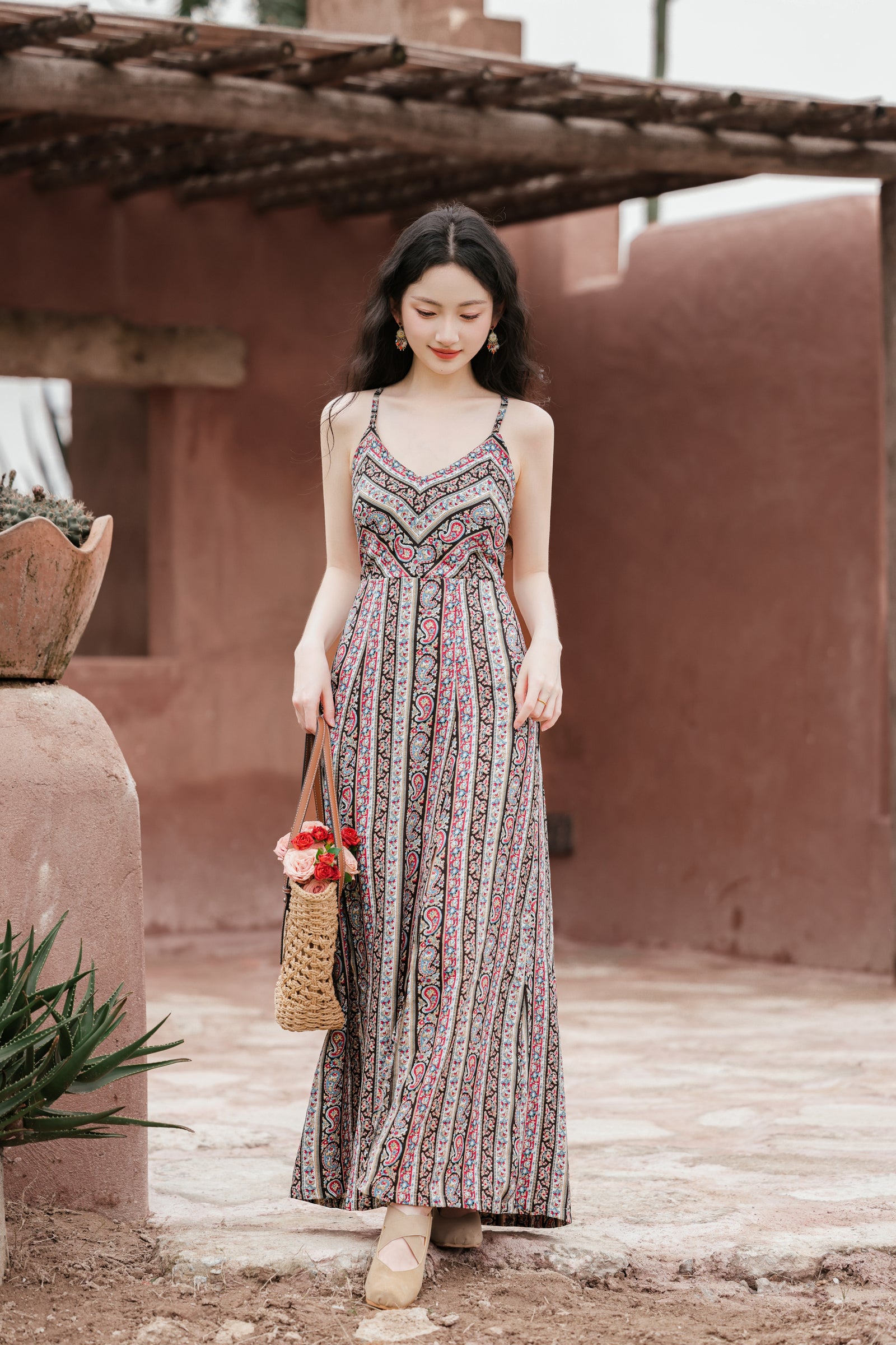 Backless Tie Boho Maxi Dress with Tassel Vest Two-Piece Set - Masion Chérie