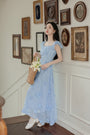 Delicate Blue Floral Embroidered Maxi Dress - Masion Chérie