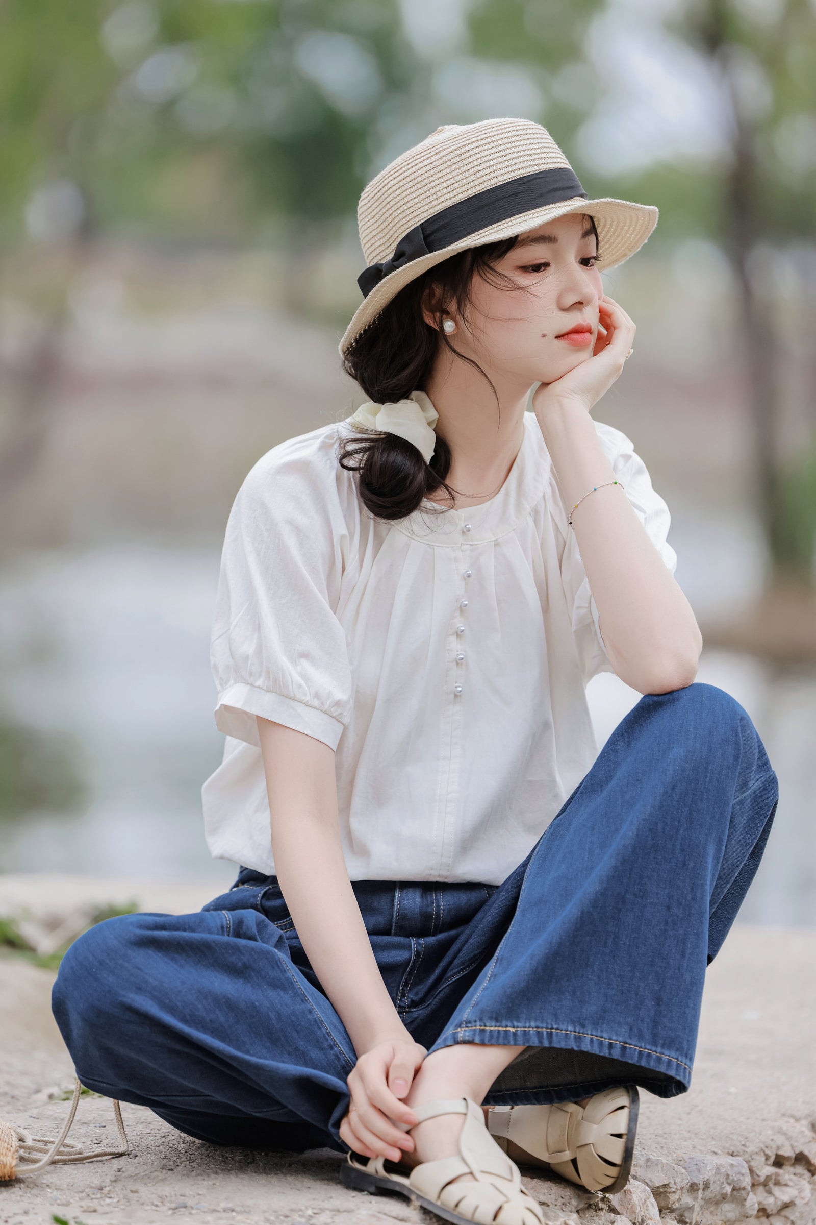 Versatile Short Sleeves Loose-Fit White Blouse - Masion Chérie