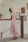 Pink Floral High-Neck Cheongsam Maxi Dress - Masion Chérie