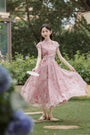 Pink Floral High-Neck Cheongsam Maxi Dress - Masion Chérie