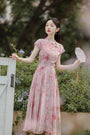 Pink Floral High-Neck Cheongsam Maxi Dress - Masion Chérie