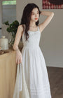 White Spaghetti Strap Button-Front Midi Dress - Masion Chérie