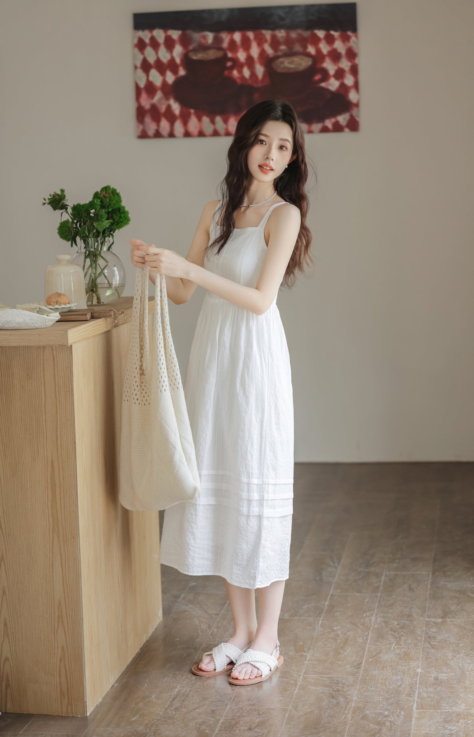 White Spaghetti Strap Button-Front Midi Dress - Masion Chérie