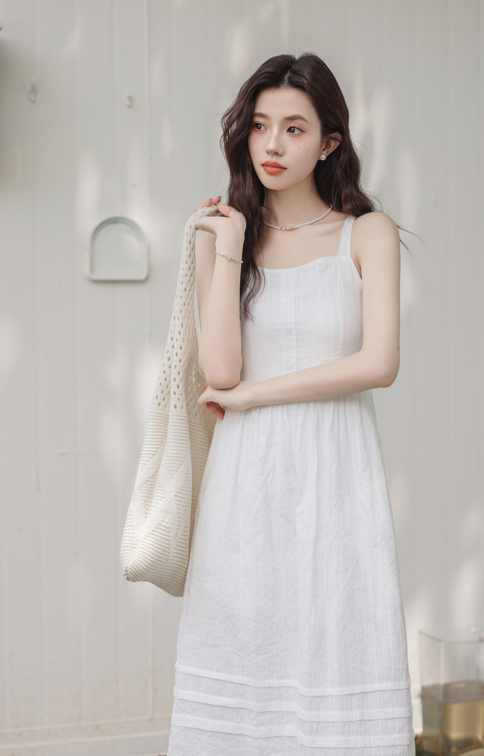 White Spaghetti Strap Button-Front Midi Dress - Masion Chérie