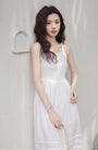 White Spaghetti Strap Button-Front Midi Dress - Masion Chérie