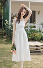 White Spaghetti Strap Button-Front Midi Dress - Masion Chérie