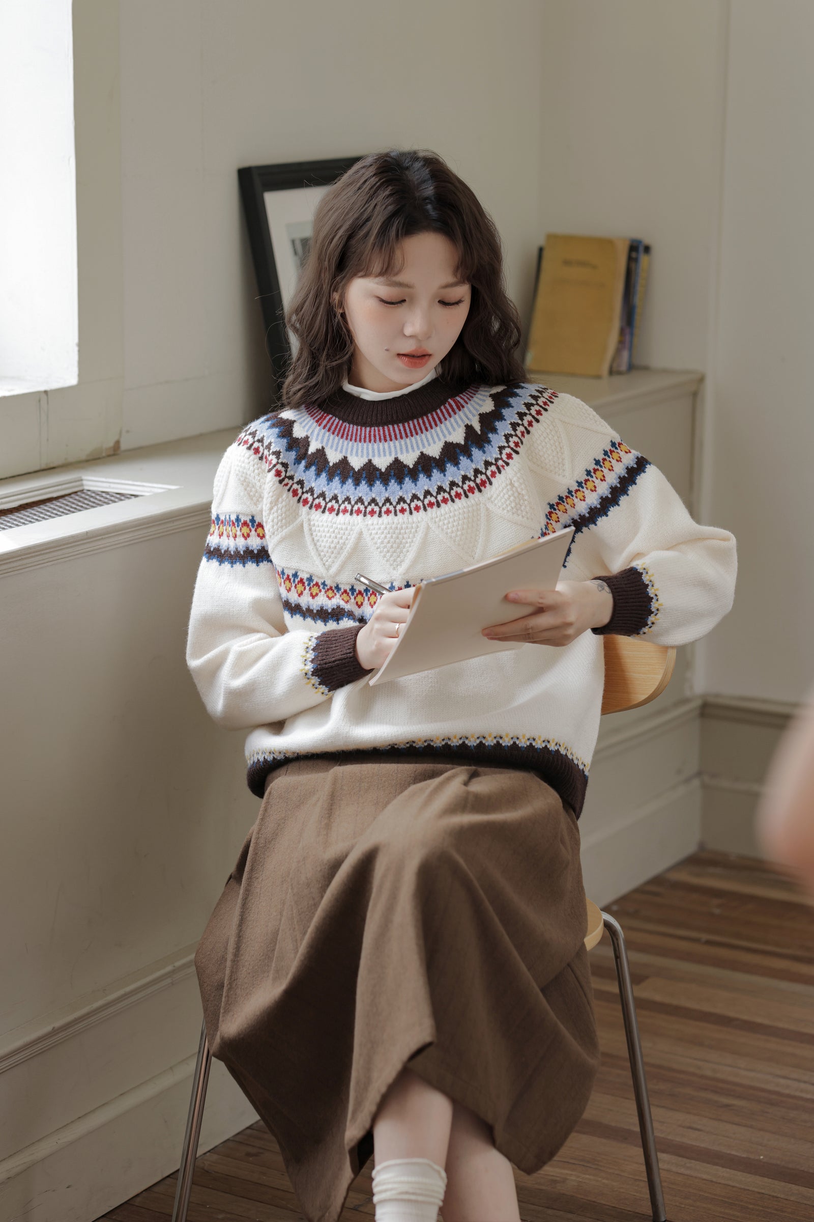 Fair Isle Patterned Knit Sweater