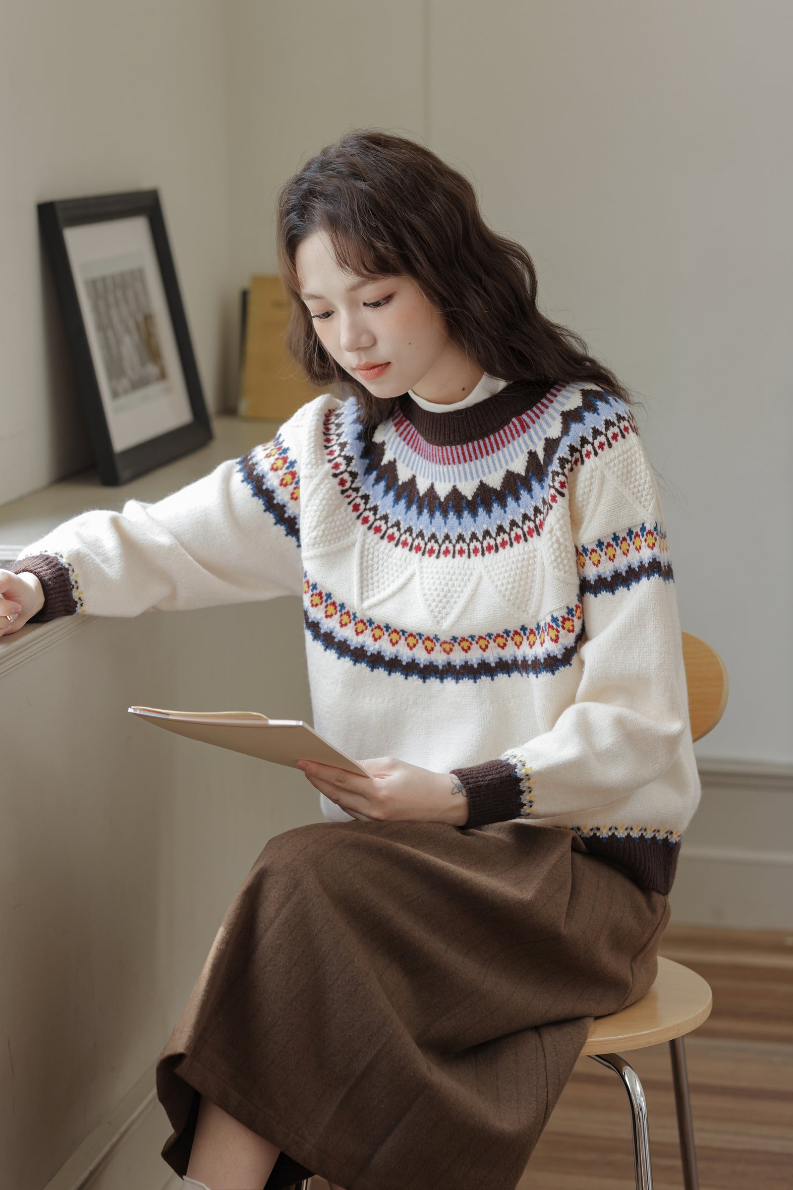 Fair Isle Patterned Knit Sweater