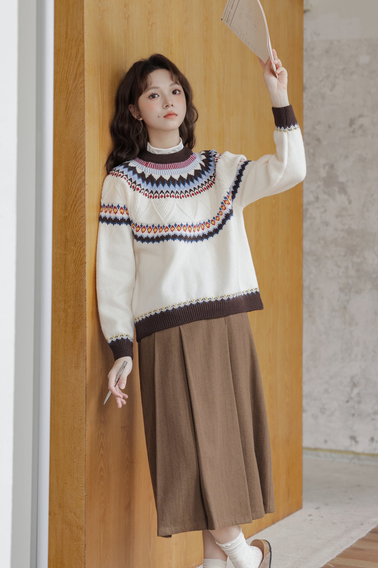 Fair Isle Patterned Knit Sweater