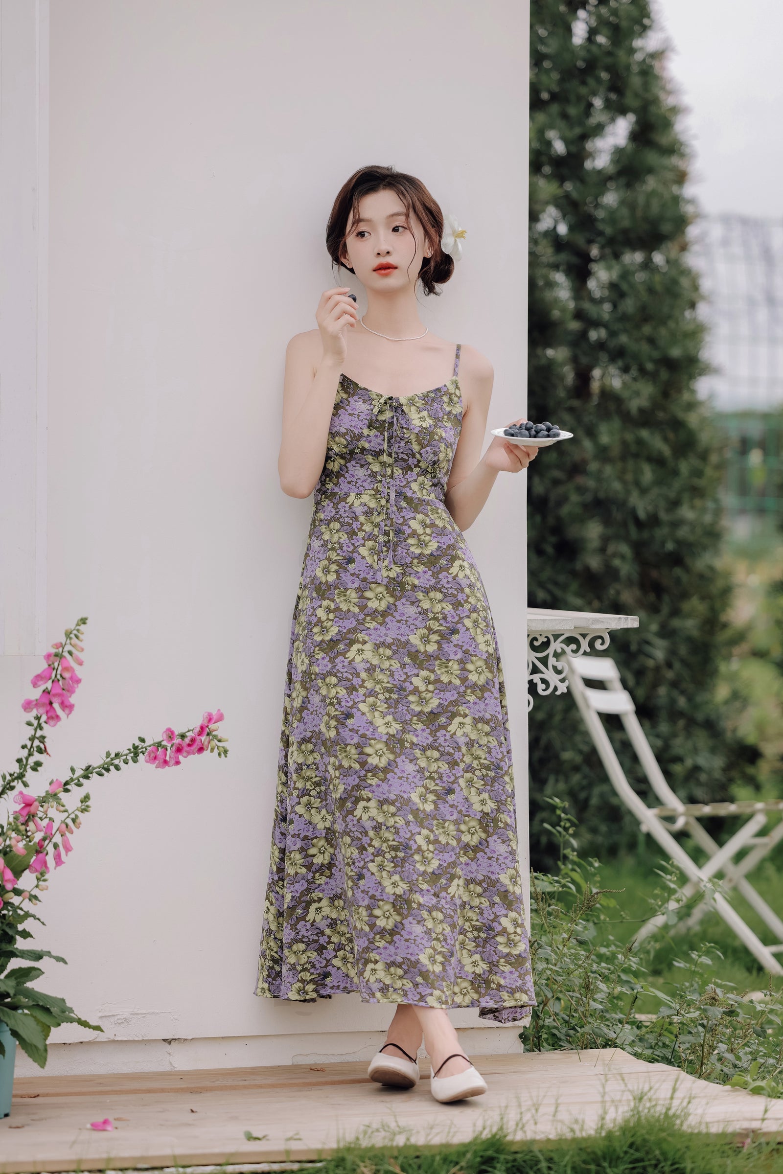 Floral Lace-Up Spaghetti Strap Maxi Dress