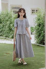 Gingham Ruffled Collar Blouse and Maxi Skirt Set - Masion Chérie