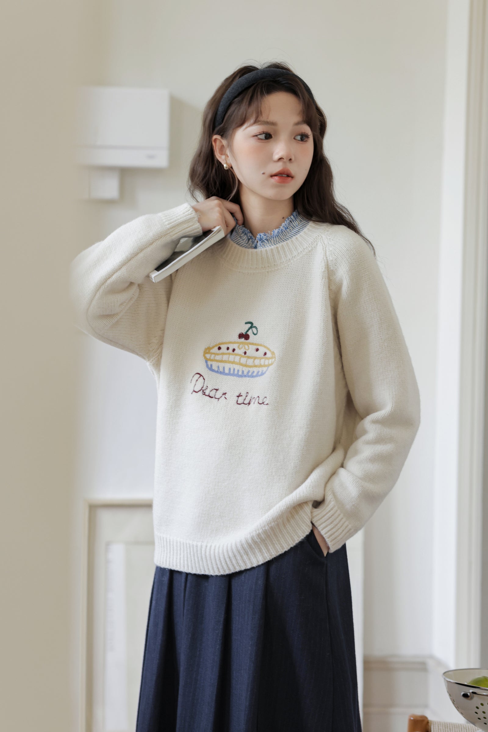 Cozy Embroidered Loose-Fit Knit Sweater