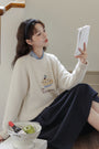 Cozy Embroidered Loose-Fit Knit Sweater